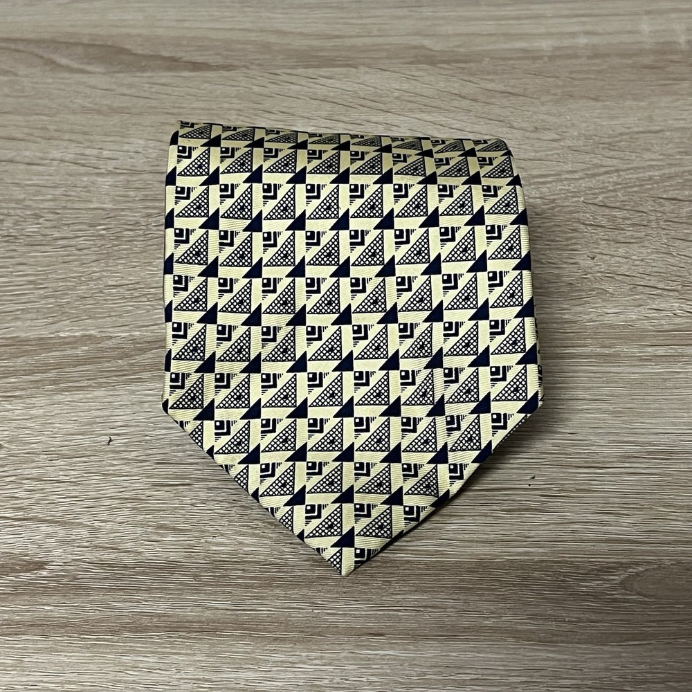 Vintage Polo Ralph Lauren Silk Tie Geometric Yellow Made In USA Handmade